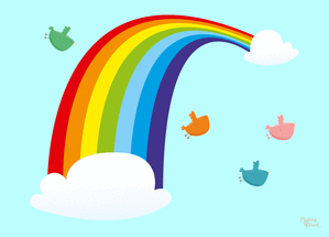 Carte petites attentions Petit oiseaux et grand arc-en-ciel